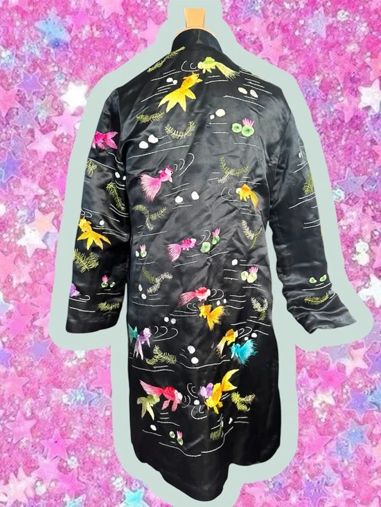 Vintage koi fish Chinese embroidered jacket M more info soon - Picture 2 of 5